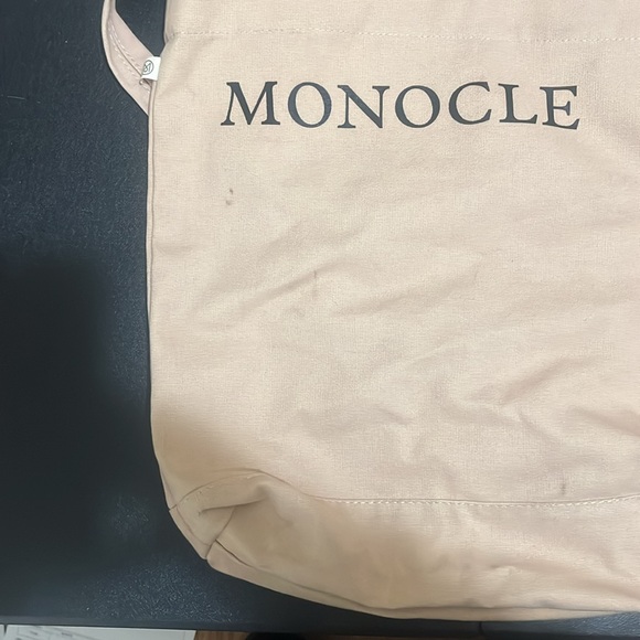 Monocle Taupe Canvas Tote Shoulder Strap Magazine Bag  H 16" x W 14" x D 6" - Picture 3 of 5